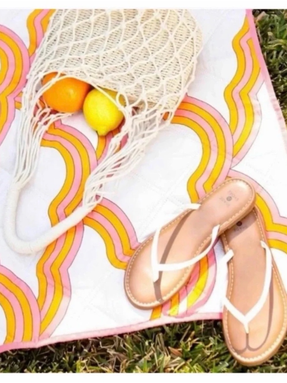 Society6 Retro Rainbow Picnic Mat in Pink, Yellow, Orange